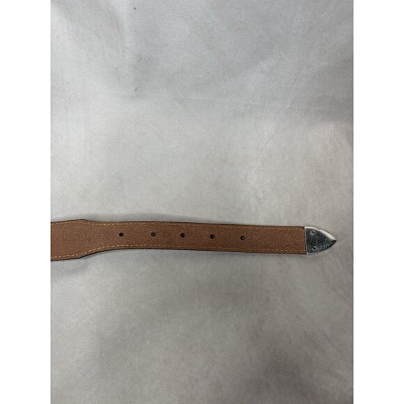 Justin Top Grain Leather Western Belt Brown Silver Buckle Concho Size 39 USA - Picture 9 of 9